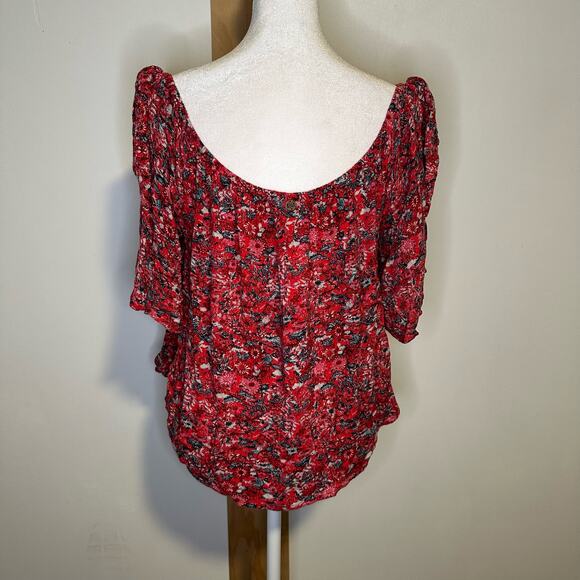 Billabong red floral off-the-shoulder top size L - Picture 4 of 9